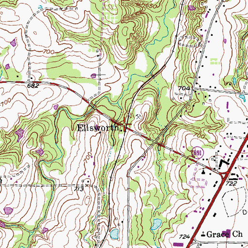 Topographic Map of Ellsworth, TX