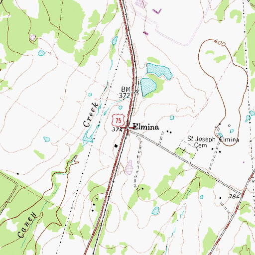 Topographic Map of Elmina, TX