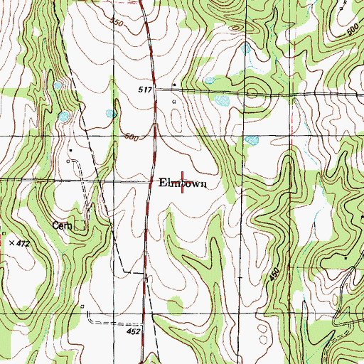Topographic Map of Elmtown, TX