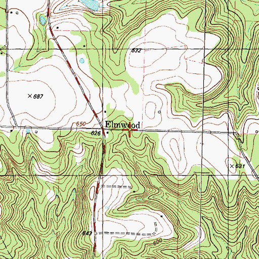 Topographic Map of Elmwood, TX
