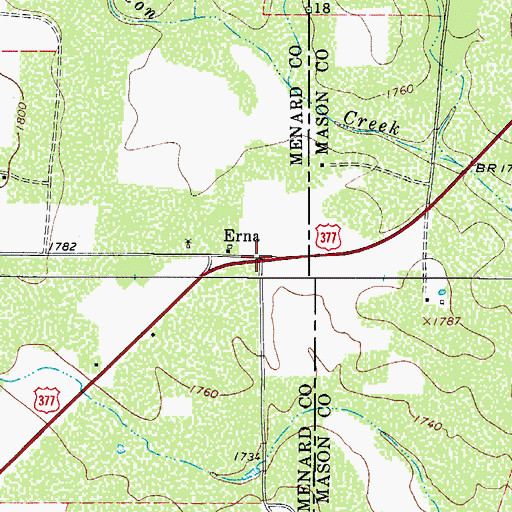 Topographic Map of Erna, TX
