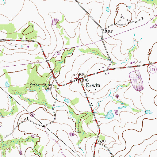 Topographic Map of Erwin, TX