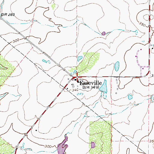 Topographic Map of Esseville, TX