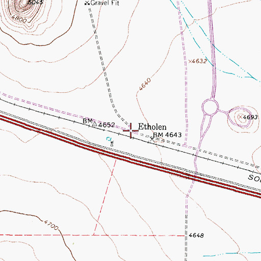 Topographic Map of Etholen, TX