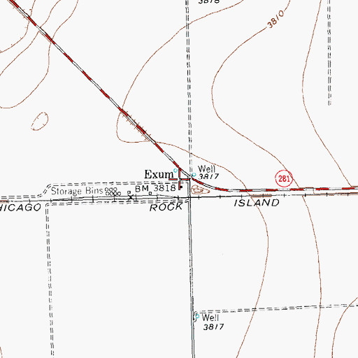 Topographic Map of Exum, TX