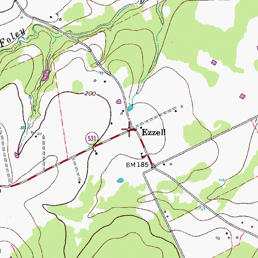 Topographic Map of Ezzell, TX