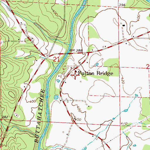 Topographic Map of Fulton Bridge Cemetery, AL