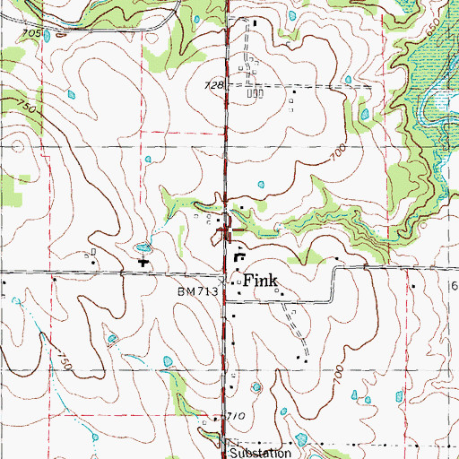 Topographic Map of Fink, TX