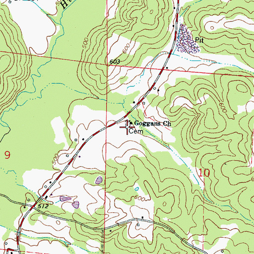 Topographic Map of Goggans Cemetery, AL