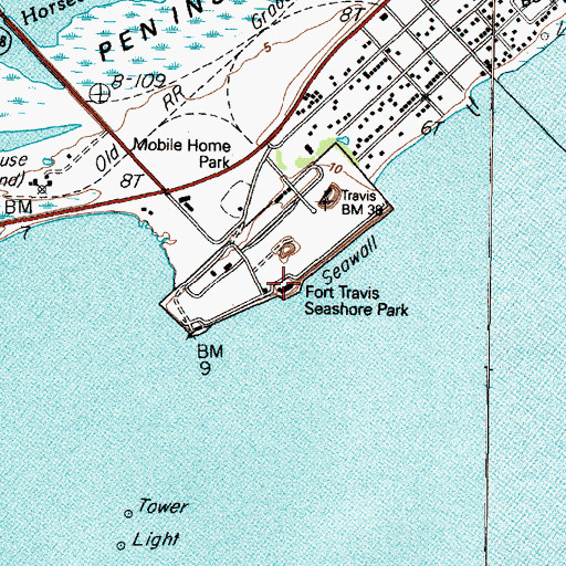 Topographic Map of Fort Travis, TX