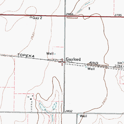 Topographic Map of Gaylord, TX