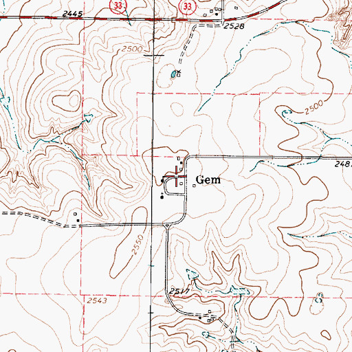 Topographic Map of Gem, TX