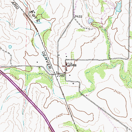 Topographic Map of Giles, TX