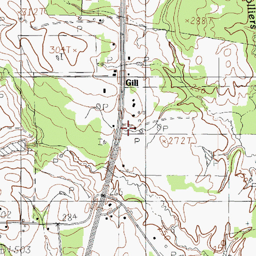 Topographic Map of Gill, TX