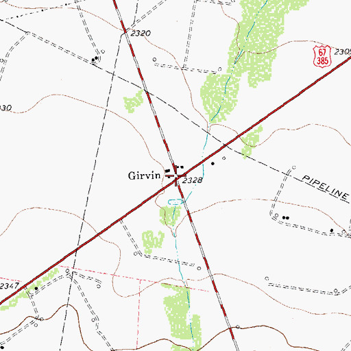 Topographic Map of Girvin, TX