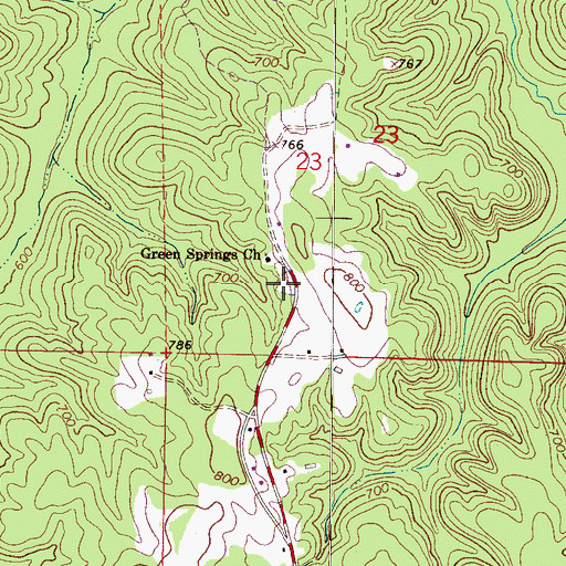 Topographic Map of Green Springs Cemetery, AL
