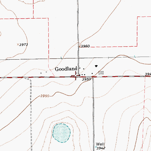 Topographic Map of Goodland, TX