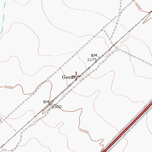 Topographic Map of Gozar, TX
