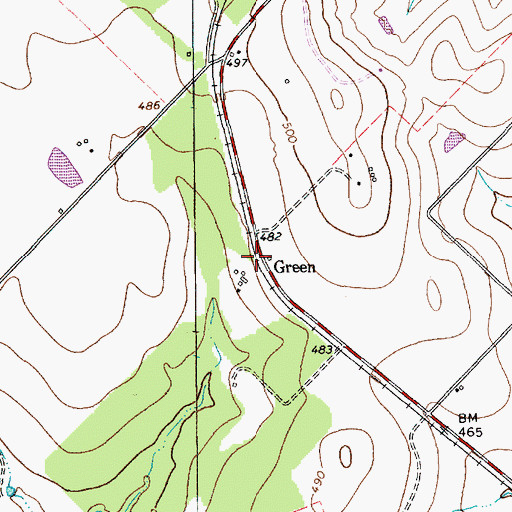 Topographic Map of Green, TX