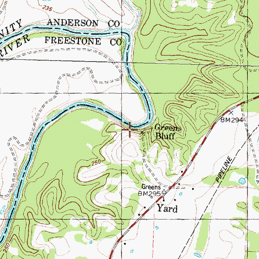 Topographic Map of Greens Bluff, TX