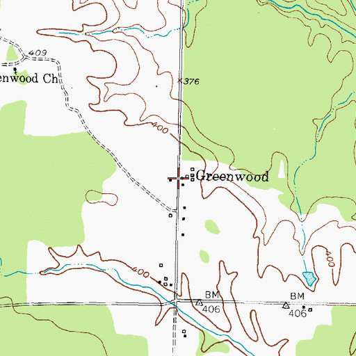 Topographic Map of Greenwood, TX
