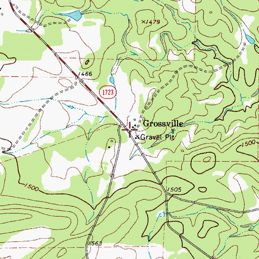 Topographic Map of Grossville, TX