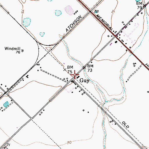 Topographic Map of Guy, TX