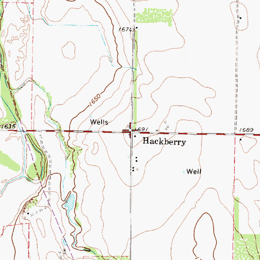 Topographic Map of Hackberry, TX