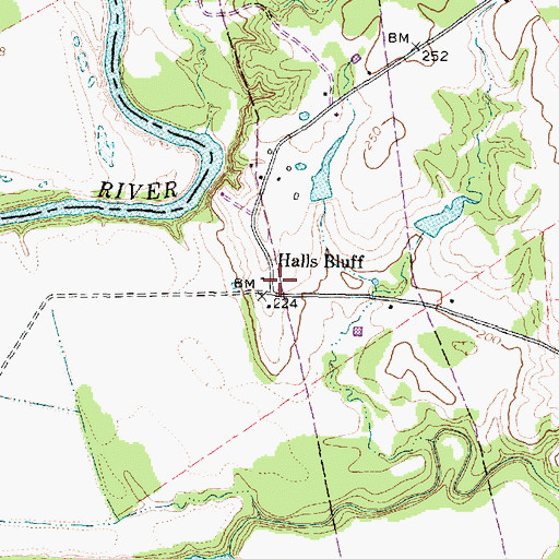 Topographic Map of Halls Bluff, TX