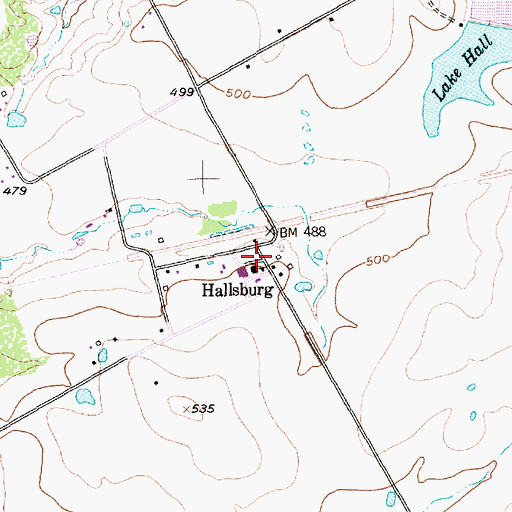 Topographic Map of Hallsburg, TX