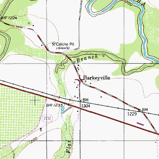 Topographic Map of Harkeyville, TX