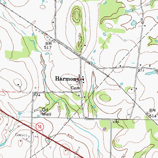 Topographic Map of Harmony, TX