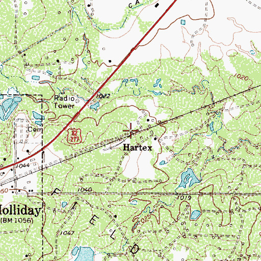 Topographic Map of Hartex, TX