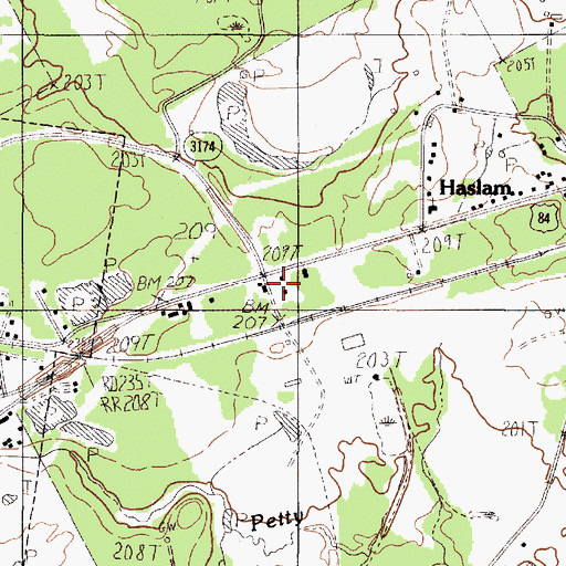Topographic Map of Haslam, TX