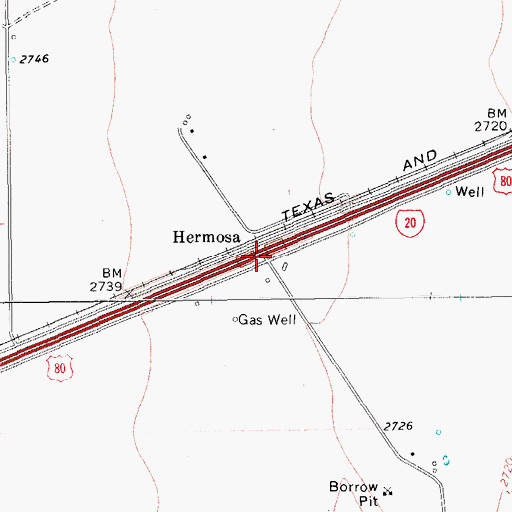 Topographic Map of Hermosa, TX