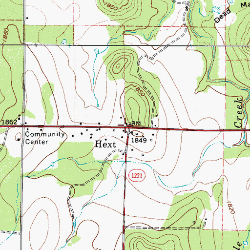 Topographic Map of Hext, TX