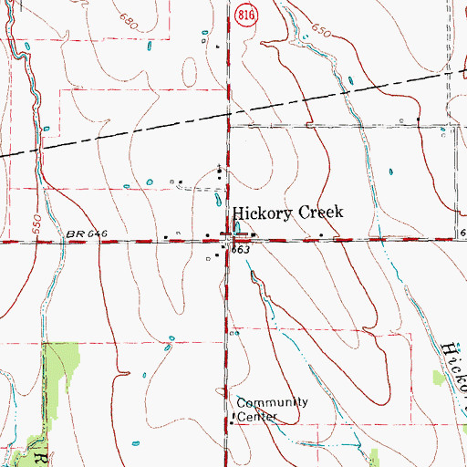 Topographic Map of Hickory Creek, TX