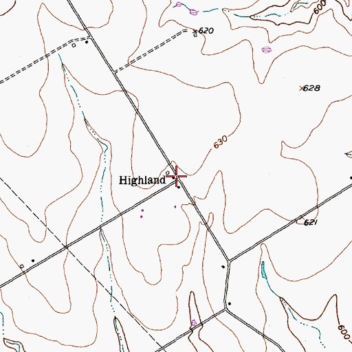 Topographic Map of Highland, TX