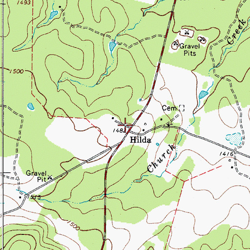 Topographic Map of Hilda, TX