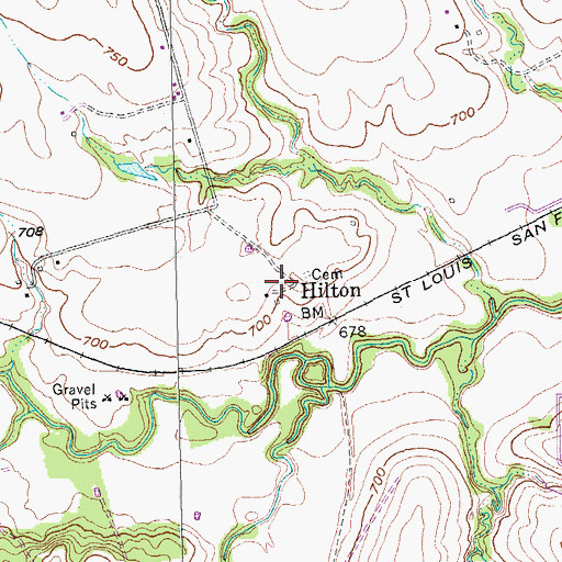 Topographic Map of Hilton, TX