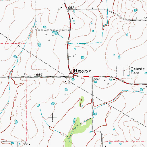 Topographic Map of Hogeye, TX