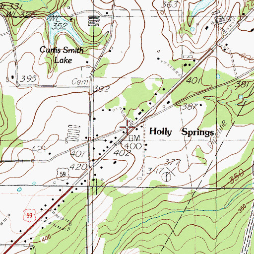 Topographic Map of Holly Springs, TX
