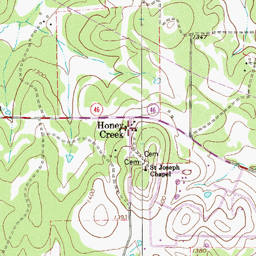 Topographic Map of Honey Creek, TX