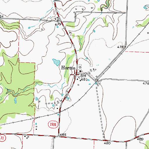 Topographic Map of Horton, TX