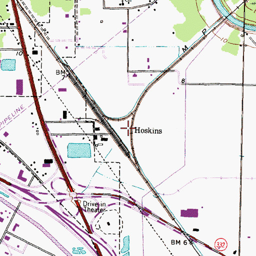 Topographic Map of Hoskins, TX