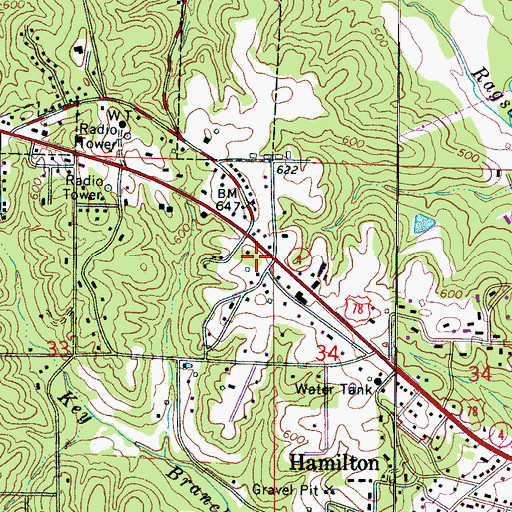 Topographic Map of Key Cemetery, AL