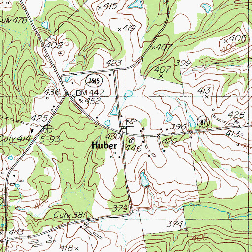 Topographic Map of Huber, TX
