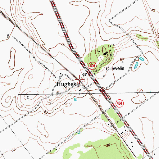 Topographic Map of Hughes, TX