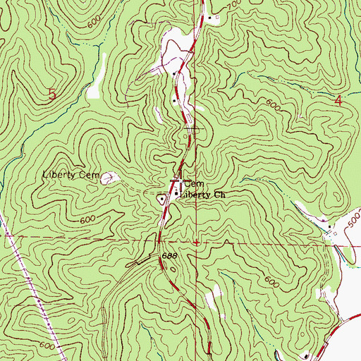 Topographic Map of Liberty Cemetery, AL