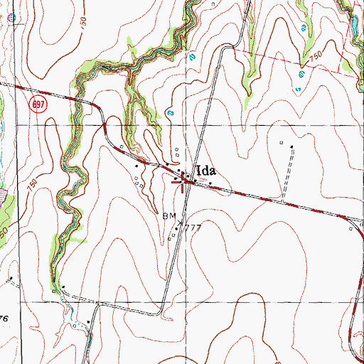 Topographic Map of Ida, TX